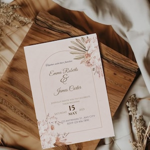 Elegante Blumenhochzeitseinladungs-Vorlage | Bearbeitbarer digitaler Download | Rustikale Hochzeit einladen | Moderne minimalistische Karte