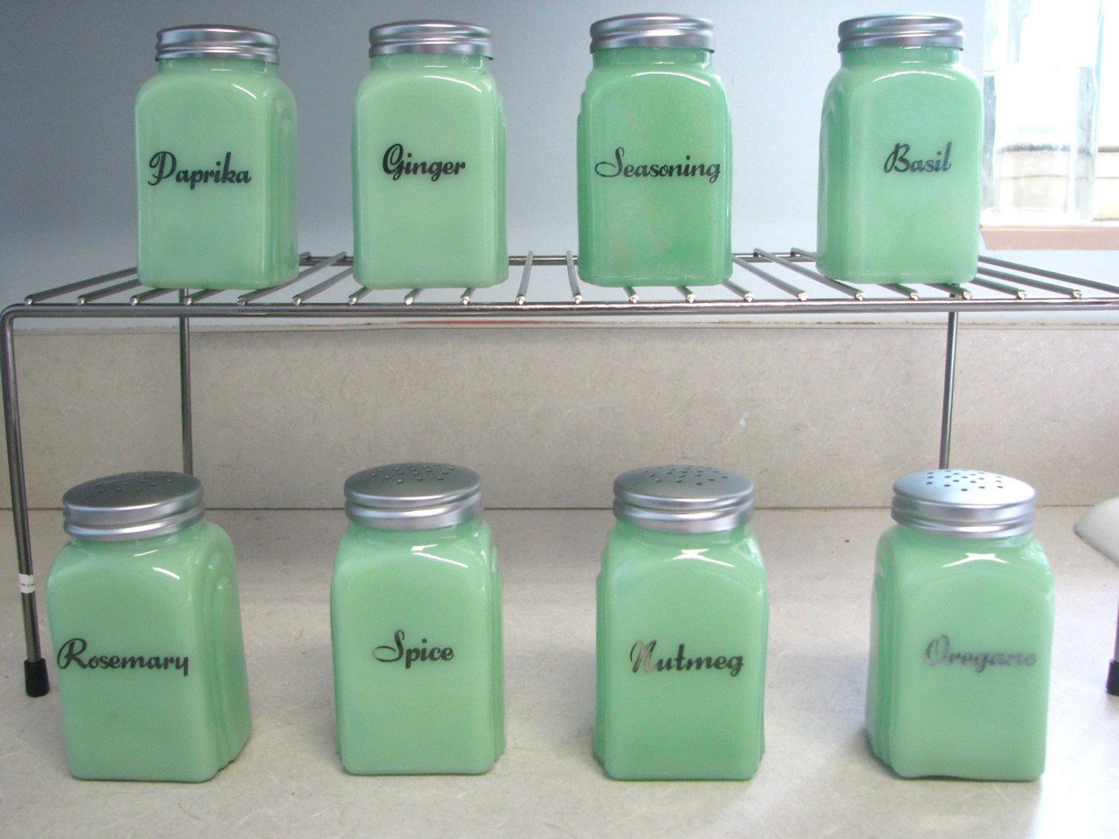 Reserved for iltbj Jadeite Spice Jars Set of 16 Etsy