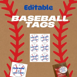 Bearbeitbare Baseball Team Tags | Canva Vorlage für Baseball Team Tags | Baseball Favor Tags bearbeitbar