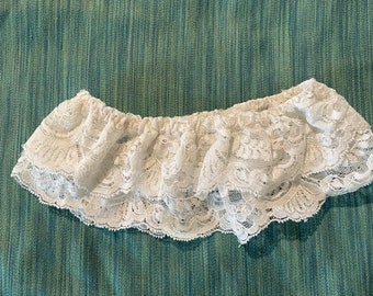 Faintest blue nylon vintage lace garter small/ medium