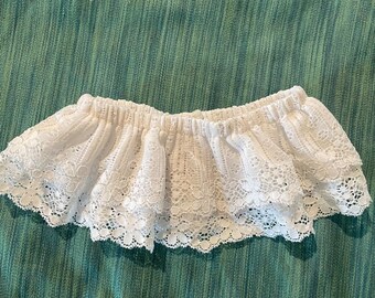 White nylon vintage lace garter medium- Xl