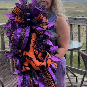 Halloween Swag Wreath, My Pretty, Halloween Decoration, Purple Orange Halloween Swag Wreath, Witches Boot Swag, door hanger