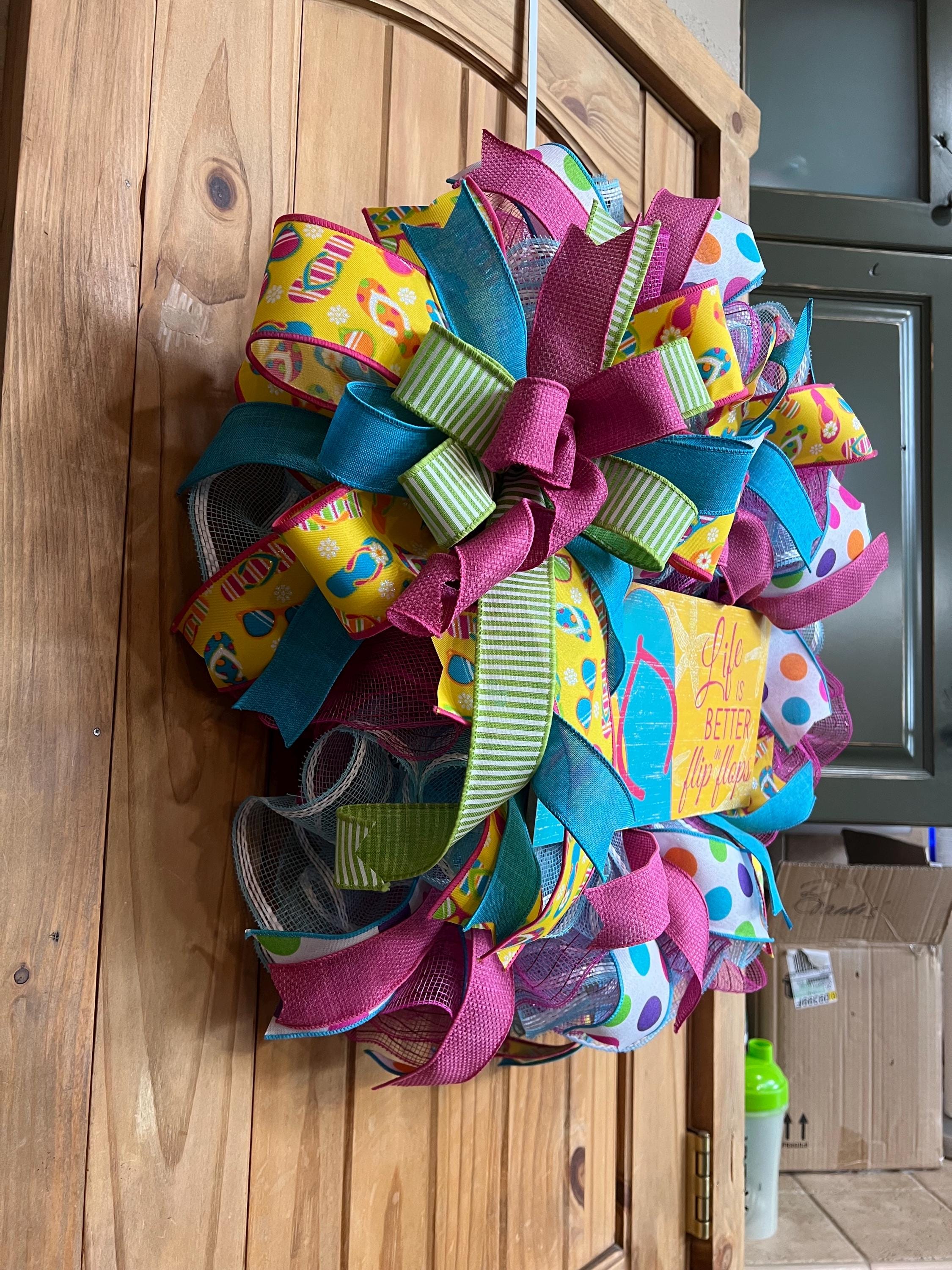 Summer Flip Flop Wreath, Colorful Mesh Front Door Wreath, Beach Decor ...