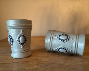Vintage-Inspired Ceramic Shot Glass Set – Handcrafted Pottery with Ornate Embossed Detailing (Set of 2)