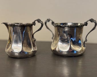 Antique Apollo Silver Co. Sugar Bowl & Creamer Set – Silverplate – Ornate Floral Handles (1920s)