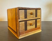 Occupied Japan Trinket Box: Miniature Wooden Jewelry Chest, Inlaid Animal Design