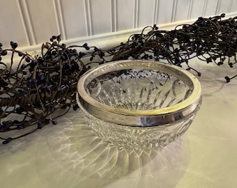 Vintage Leonard Silver Crystal Bowl with Silver-Plated Rim | Thumbprint Cut Design