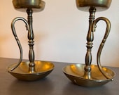 Vintage Brass Chamberstick Candle Holders - Colonial Style, Set of 2