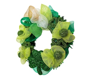Handcrafted St. Patrick’s Day Wreath – 18” Mesh & Glitter Shamrock Decor