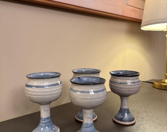 Handmade Stoneware Goblets – Rustic Blue Glaze (Set of 4)