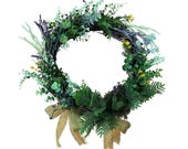 Verdant Grace – 18” Spring & Easter Botanical Wreath with Eucalyptus, Fern, and Wildflowers