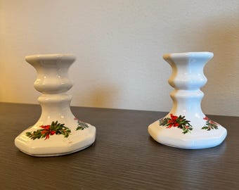 Pfaltzgraff Christmas Heritage Candlestick Pair – 3.5" Stoneware Holders with Original Box & Candles