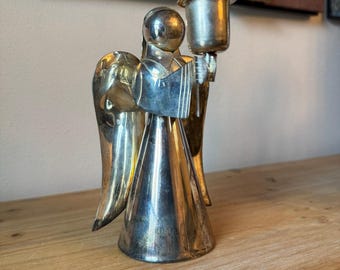 Vintage Silverplate Angel Taper Candle Holder – 6" Mid-Century Modern Christmas Decor