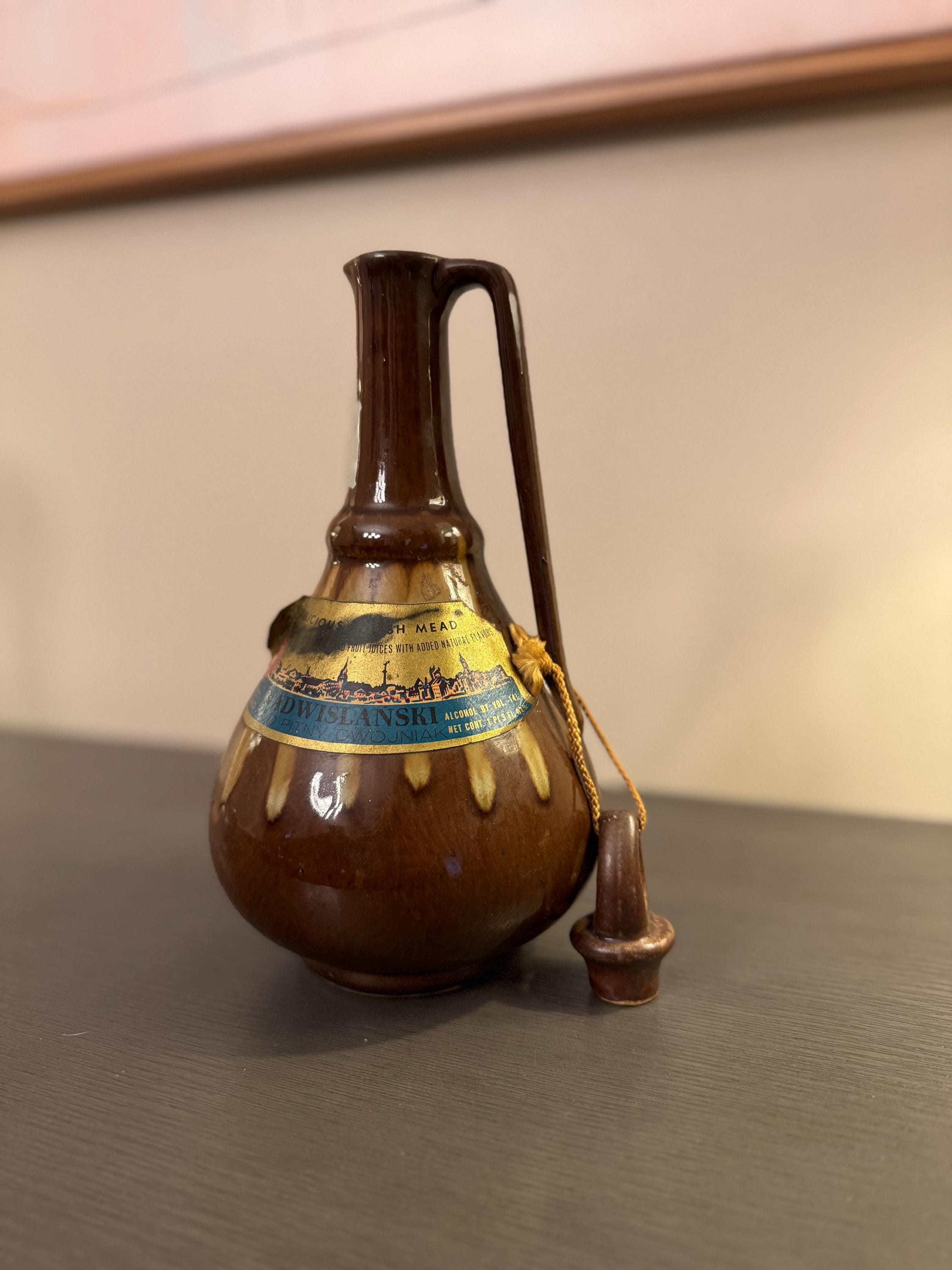 Vintage Polish Mead Bottle | Nadwiślański Miód Pitny Dwójniak | Handcrafted Ceramic Jug