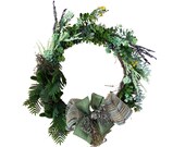 Verdant Haven – 20” Spring & Easter Botanical Wreath with Eucalyptus, Fern, and Moss Bunnies