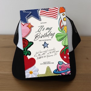 Trucker Hat Bar Party Invitation: DIY Patch Station, All Ages (Digital Download 4x6)