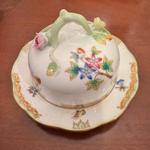 Herend Queen Victoria Butter Dish: Hand-Painted Porcelain, Hungary Free Shipping