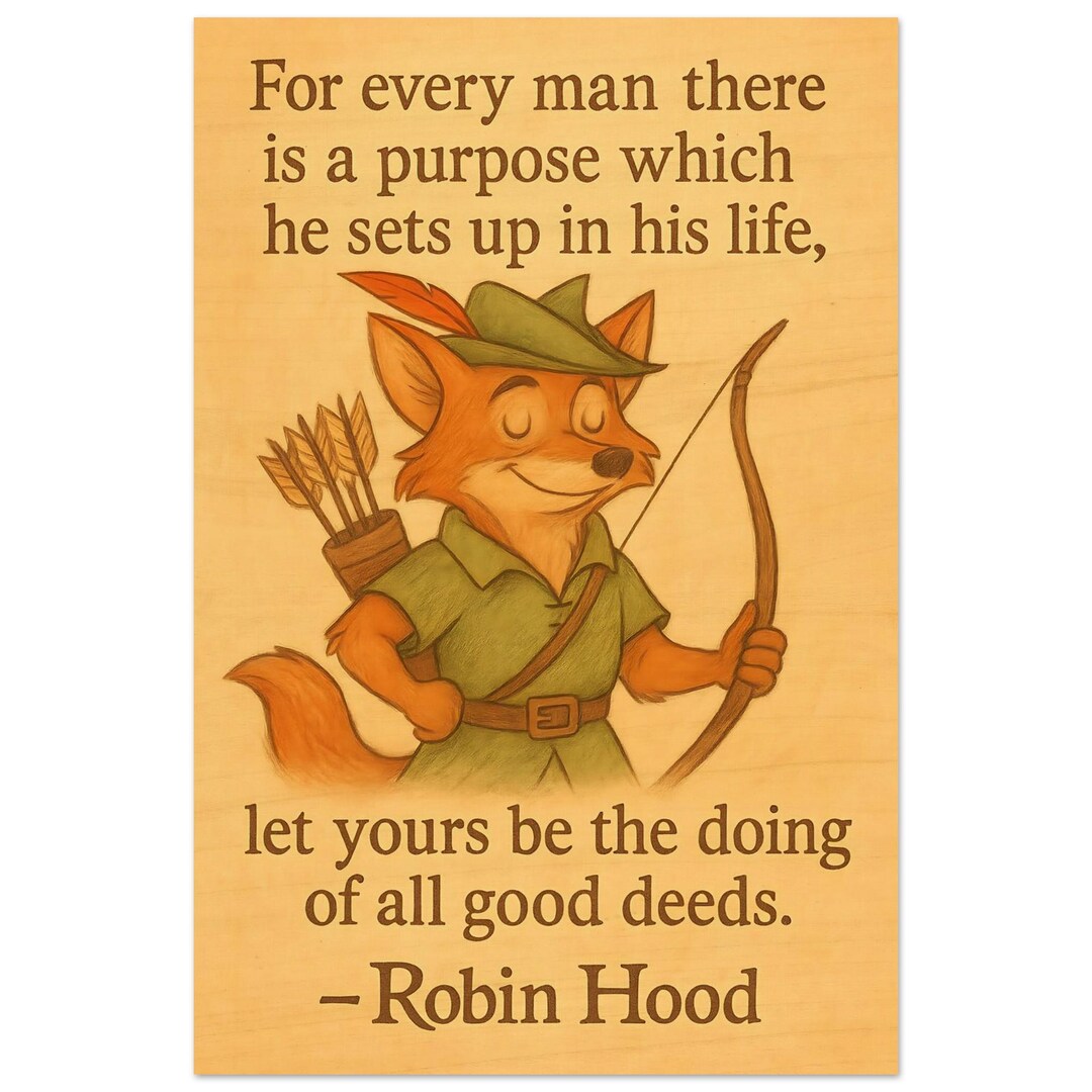 Robin Hood Good Deeds Wooden Wall Art – Fox Archer Quote Print on ...