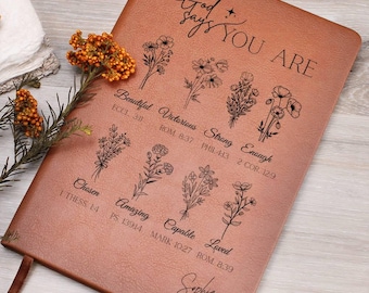 Personalized Prayer Journal For Women,  Positive Affirmations Journal, Christian Gift, Religious Gift, God Says You Are  Bible Verse Journal