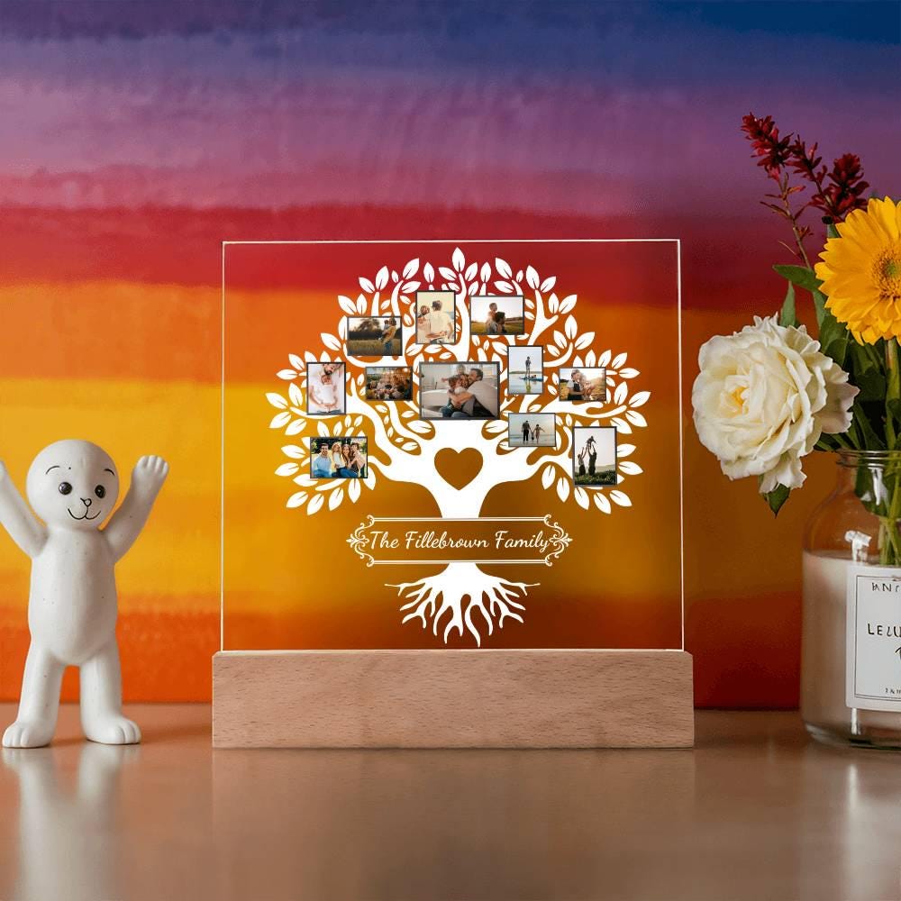 Personalized Family Tree Night Light With Photos: Custom Acrylic Plaque ...