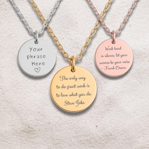 Quote Necklace, Literary Quote Necklace, Coin necklace, Personalized Phrase Song Lyric Scripture, Personalized Gift, scripture necklace