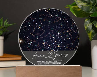 Personalized Star Map Night Light, Custom Night Sky Gift, Engagement Constellation Lamp, Star Map by date, Anniversary Gift for Him & Her
