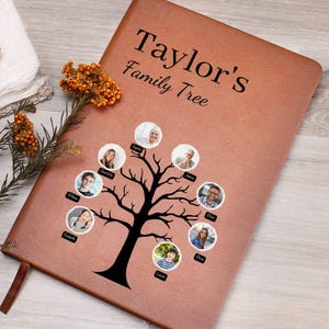 Personligt släktträd, släktträdsjournal i läder, familjeminne, familjegåva, present till mor- och farföräldrar