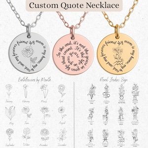 Custom Quote Necklace, Literary Quote Necklace, Coin necklace, Personalized Phrase Song Lyric Scripture, Personalized Gift, Pendant Necklace