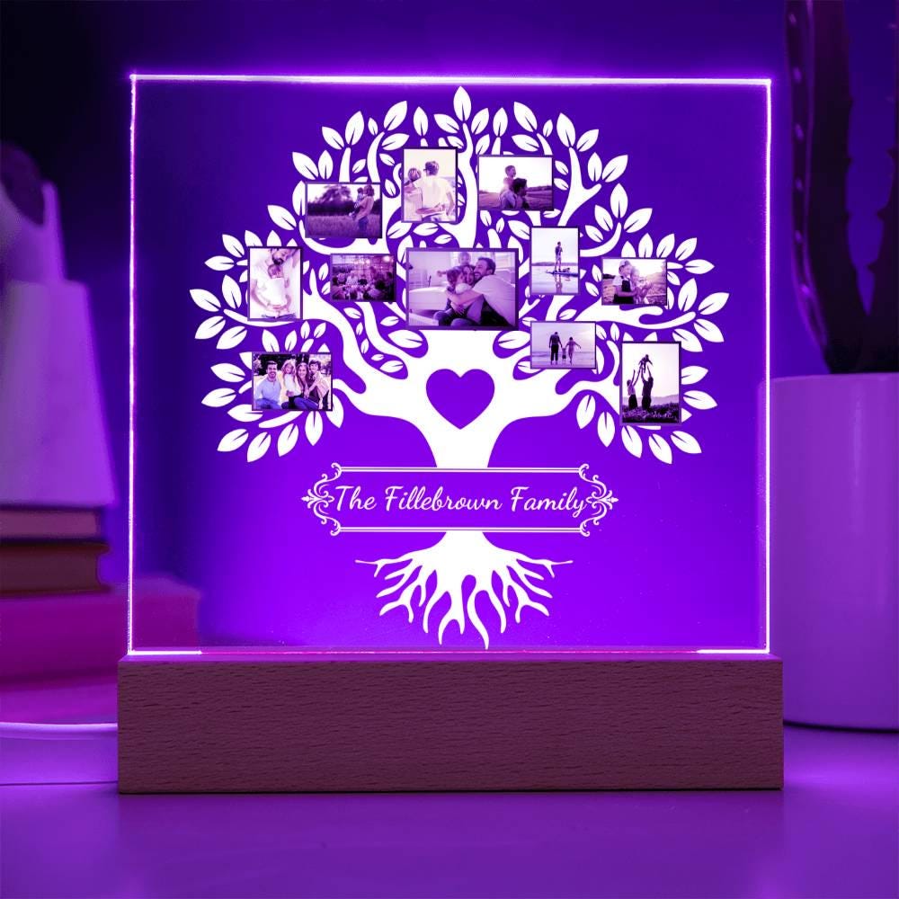 Personalized Family Tree Night Light With Photos: Custom Acrylic Plaque ...