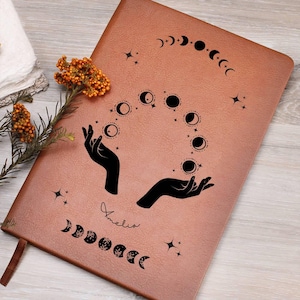 Personalized Moon Phases Journal, Custom Name Lunar Journal, Witchy Boho Astrology Notebook, Floral Grimoire, Manifestation Writing Journal