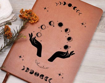 Personalized Moon Phases Journal, Custom Name Lunar Journal, Witchy Boho Astrology Notebook, Floral Grimoire, Manifestation Writing Journal