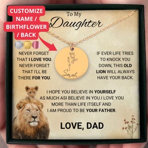 To My Daughter Necklace – Personalized Birth Flower Jewelry – Custom Name Necklace from Dad – Birthday or Graduation Gift , christmas gifts