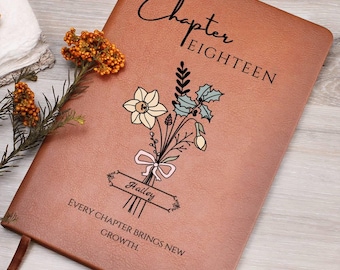 Personlig 18-årsdagsdagbok: Födelsemånadsblomma, veganskt läder