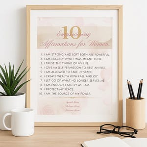 10 Empowering Affirmations Printable | Feminine Wall Art for Women | Inspirational Quotes Poster PDF Download