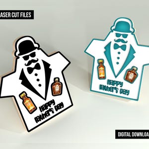 Father&#39;s Day Liquor Bottle Holder SVG: Tuxedo Design Laser Cut File (Digital Download)