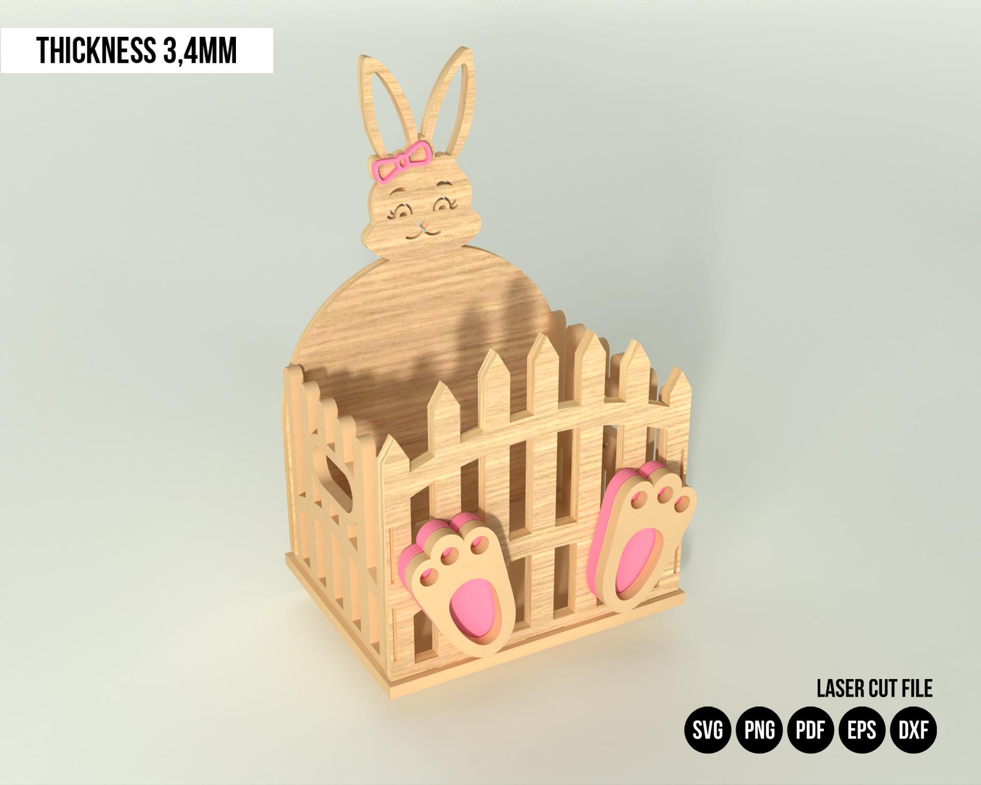 Easter Bunny Wooden Crate Laser Cut File Easter Basket Svg Laser File ...