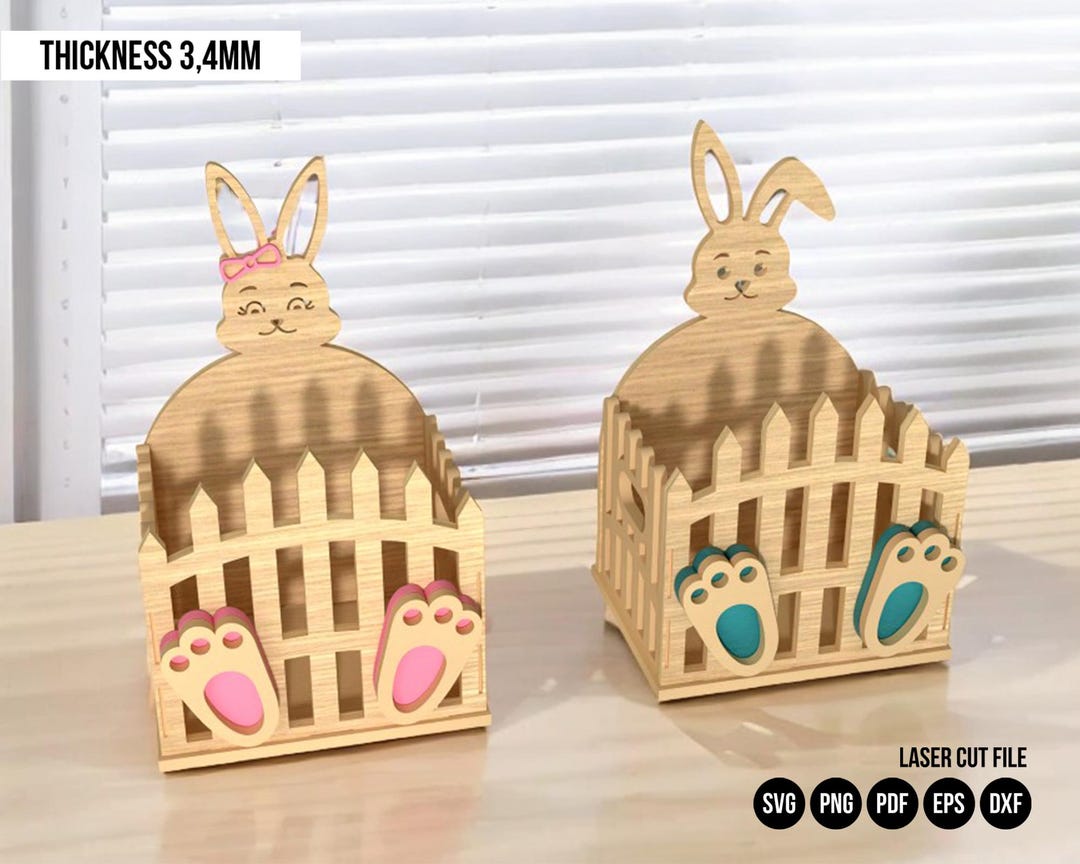 Easter Bunny Wooden Crate Laser Cut File Easter Basket Svg Laser File ...