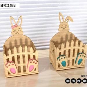 Lapin de Pâques caisse en bois découpé au laser fichier panier de Pâques svg fichier laser en bois panier de Pâques découpé au laser pour la forge de lueur seau de bonbons cadeau de Pâques