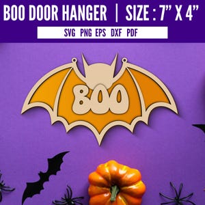 Boo Bat Door Hanger SVG: Halloween Laser Cut File (Digital Download)