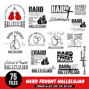 Hard Fought Hallelujah SVG PNG | Christian Bible Verse Retro Sublimation Design | Faith Worship Shirt, Hand Lettered Digital Download