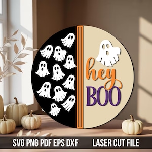 Hey Boo Ghost Sign: Halloween Door Hanger Laser Cut File (Digital Download)