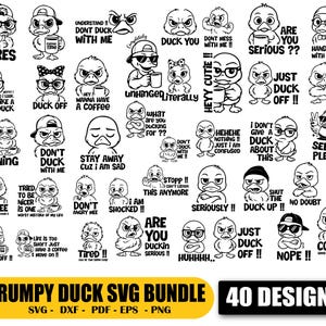 40 Sarcastic Funny Grumpy Duck SVG Bundle, Grumpy Coffee SVG, Duck Vector, Funny T-Shirt Prints, Animals Clipart, Digital Download