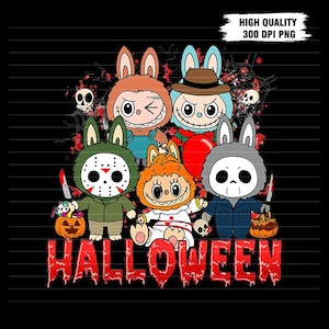 Monster Doll Halloween Png Bundle, niedlicher Horrorfilm Charakter Png, Puppenkarikatur Halloween Png, Kawaii Halloween Sublimation Design PNG