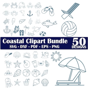 Coastal clipart bundle | Summer Png | hand-drawn beach ocean elements | Summer nautical SVG, PNG, Seaside, Ocean, Bachelorette Party