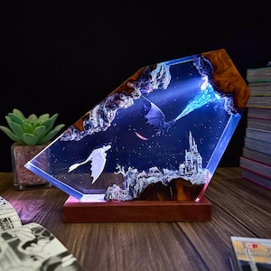 Dragon Resin Lamp: Fantasy Castle LED Night Light, Handmade Home Decor