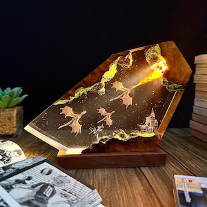 Dragon Attack Resin Lamp – Handmade Fantasy LED Light with Fire-Breathing Creatures, Handmade Night Light, Gift for Her, Birthday Gift