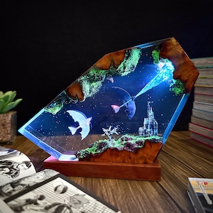 Handmade Dragon Resin Lamp: Fantasy LED Light, Castle & Sky Creatures