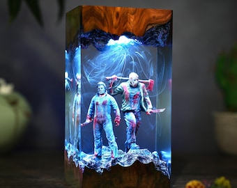 Michael & Jason Lamp, Halloween Horrorcore Decor, Creepy Halloween Night Light, Spooky Home Decor, Gothic Spooky Gift Idea