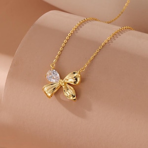 Luxury Style Bow Necklace | Sterling Silver Pendant | Minimalist Jewelry | Elegant Gift | Bow Charm | Gift for her | Gold
