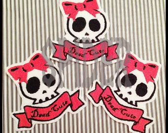 Dead Cute Iron on Patch Skull Bow Red Black White Embroidered Embroidery Patches Iron on Patch